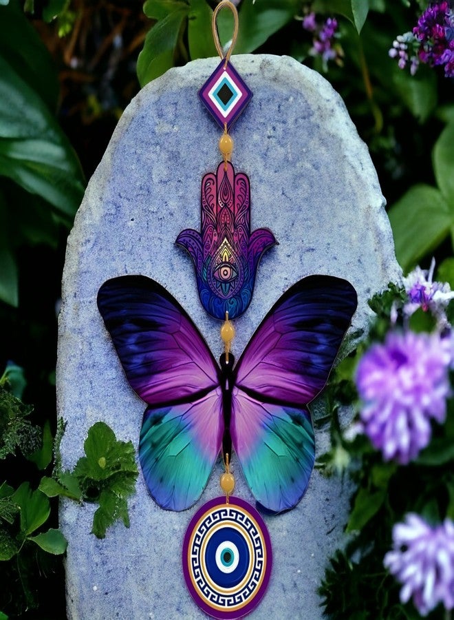 IMAGICART Engineered Wood Butterfly Evil Eye Wall Hanging for Door Entrance,Decorative Wall Hanging for Elegant & Protection,Unique Design Nazar Battu/Suraksha Kawach (Pack of 2),Multi Color - Image 2